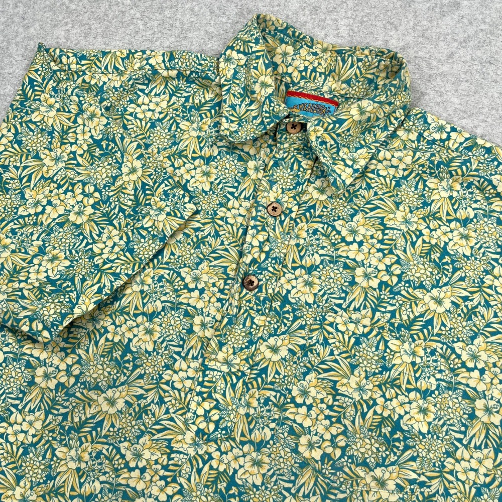 Reyn Spooner Joe Kealoha Polo Shirt Mens S Green Floral Hawaiian Aloha Tropical
